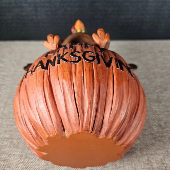 Blossom Bucket Folk Art Brown Turkey Sitting On A Pumpkin Happy Thanksgiving - Picture 6 of 10